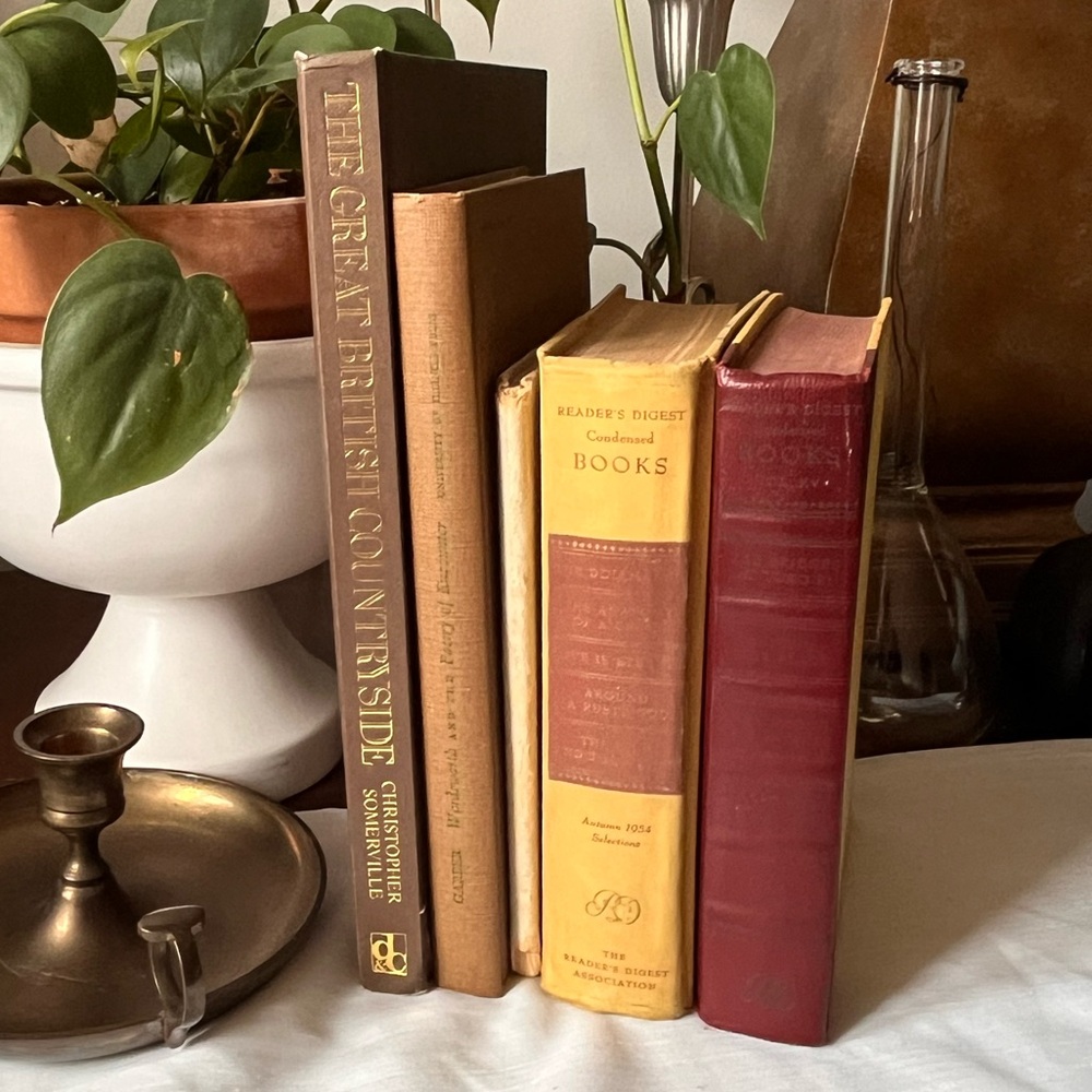 Curated Book Stack Set Decorative Vintage Hardcover Shelf Filler Brown Warm Tan